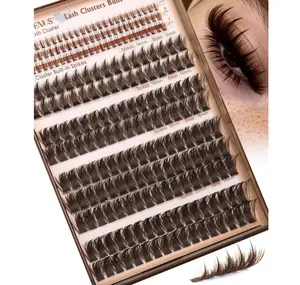 Brown Manga Lash Clusters With Spikes Wispy Cluster Eyelashes Extensions Fluffy Volume Anime Eyelash Clusters with Bottom Cluster Lashes Fairy Individual Lash Extension (D Curve 12-18mm 213 pieces)