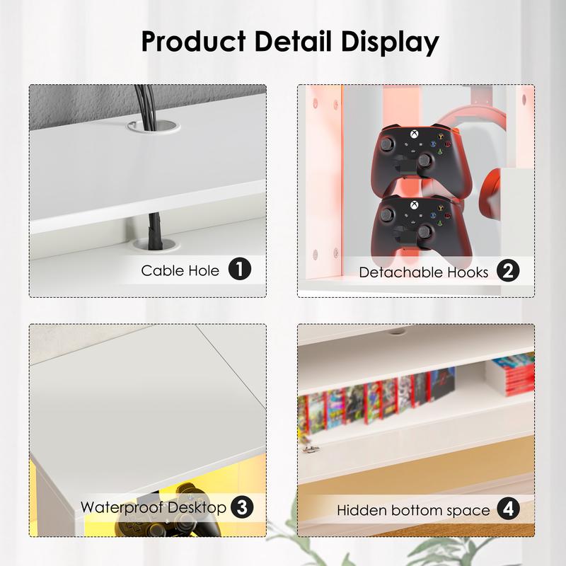 Soges 55" Floating TV Stand with LED Lights, Wall Mounted Entertainment Centre with 2 Headphone & 4 Gaming Handle Hooks, Modern Space Saving Media Console TV Shelf with Storage for Living Room Bedroom