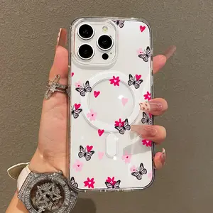 Flower Butterfly Ready Slim Fit Drop-Proof Perfect for Soft Girl Aesthetic MagSafe Case Compatible with iPhone 17 Pro Max Air 16 16e 15 14 Plus 13 12 11 X XS Clear Acrylic Back Drop Protection Pocket-Friendly Cellphone Cover Gift Protective Protector