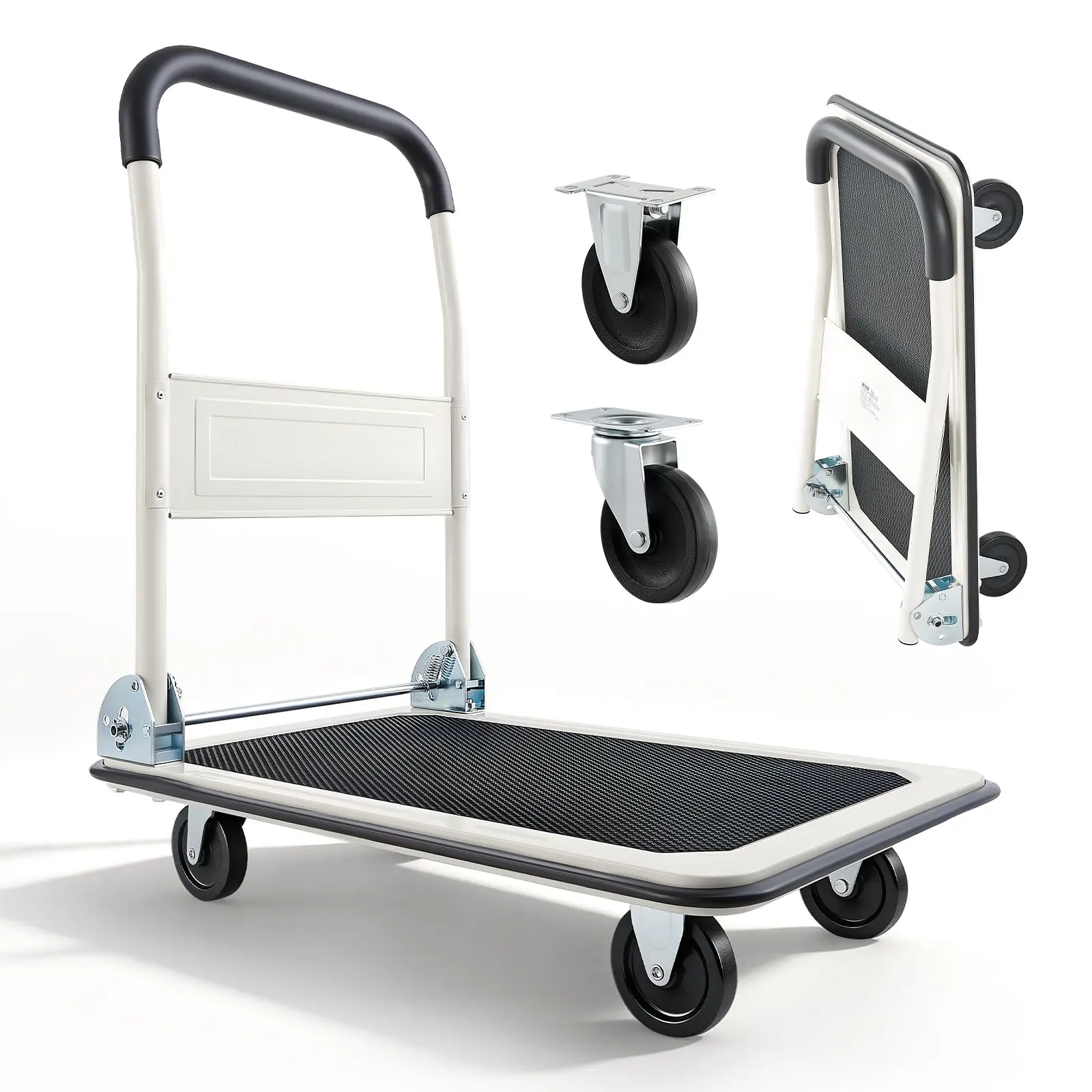 【Summerfinds】VEVOR Foldable Push Cart Dolly - Portable Heavy-Duty Transport Hand Truck with 330 lbs Load Capacity, Swivel Wheels for Flexible Mobility, Space-Saving Handle, 29x19 in Platform, Quick Storage, 29x18.9x32.5 in Flatbed Moving Tool