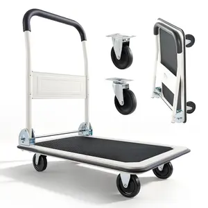 VEVOR Foldable Push Cart Dolly, 330 lbs Load Capacity, Folding Platform Truck with Swivel Wheels, Moving Platform Hand Truck Flatbed Cart, Space Saving Push Handle, for Easy Storage, 29 x 18.9 x 32.5 in