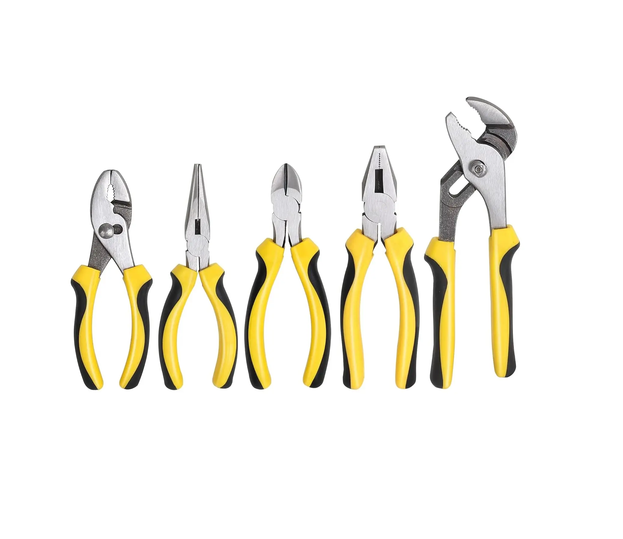 5 Piece Pliers Set for Home Maintenance with Groove Joint Linesman Long Nose Slip Joint and Diagonal Pliers