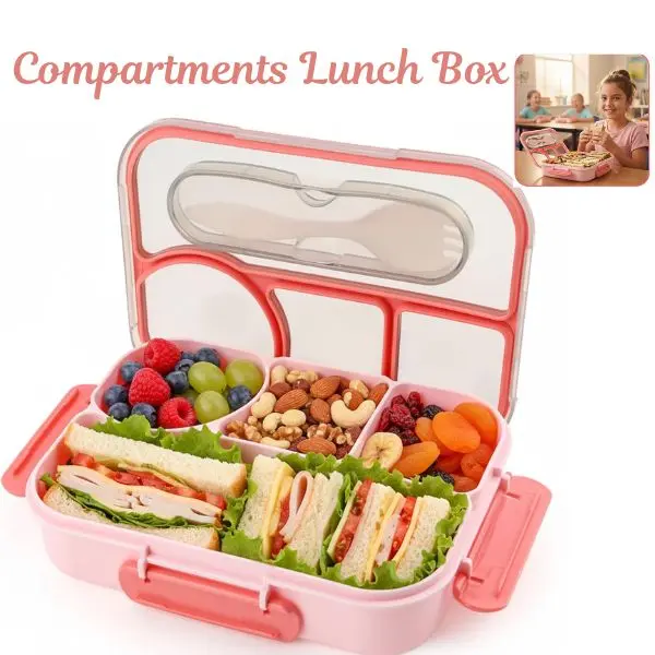 Bento Box for Adults, 4 Compartment Lunch Box, BPA-Free Leak-Resistant & Dishwasher Safe Meal Prep Container, Drop-Proof Snack Box for School, Work & Travel – Back to School Gift (Pink)