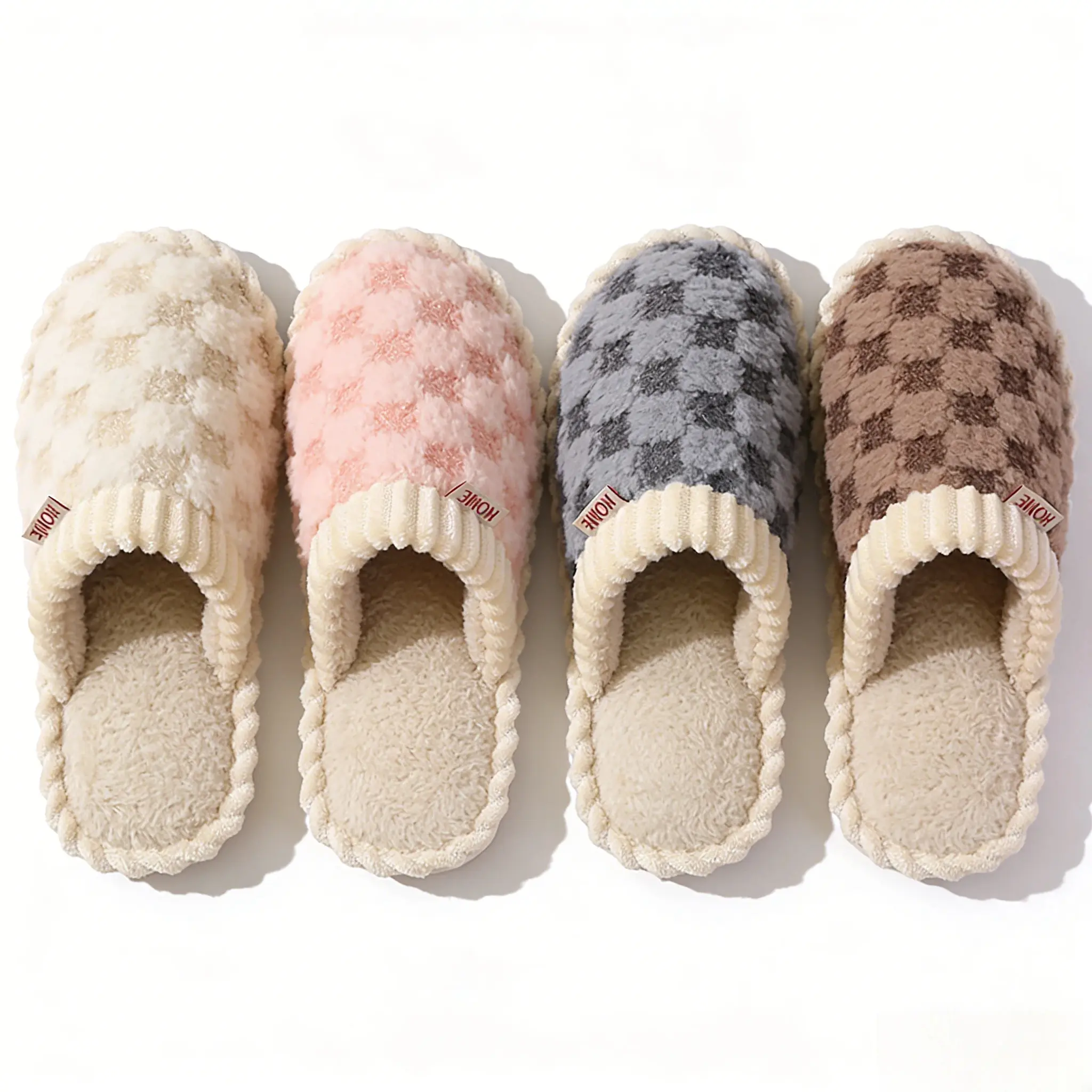 Women's Plaid House Slippers, Classic Casual Slip-On Indoor Shoes with Soft Fuzzy Memory Foam Cushion, Footwear, Home Footwear, Pajamas, Slippers For Women, Round Toe