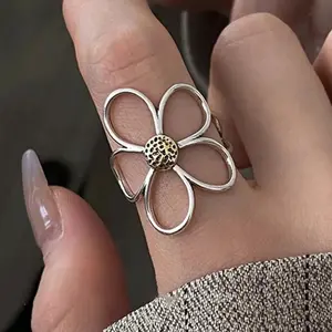 FASHION - 925 Sterling Silver Rings for Women Couple Minimalist Handmade Simple Big Flower Ring Party Jewelry Gift Prevent Allergy