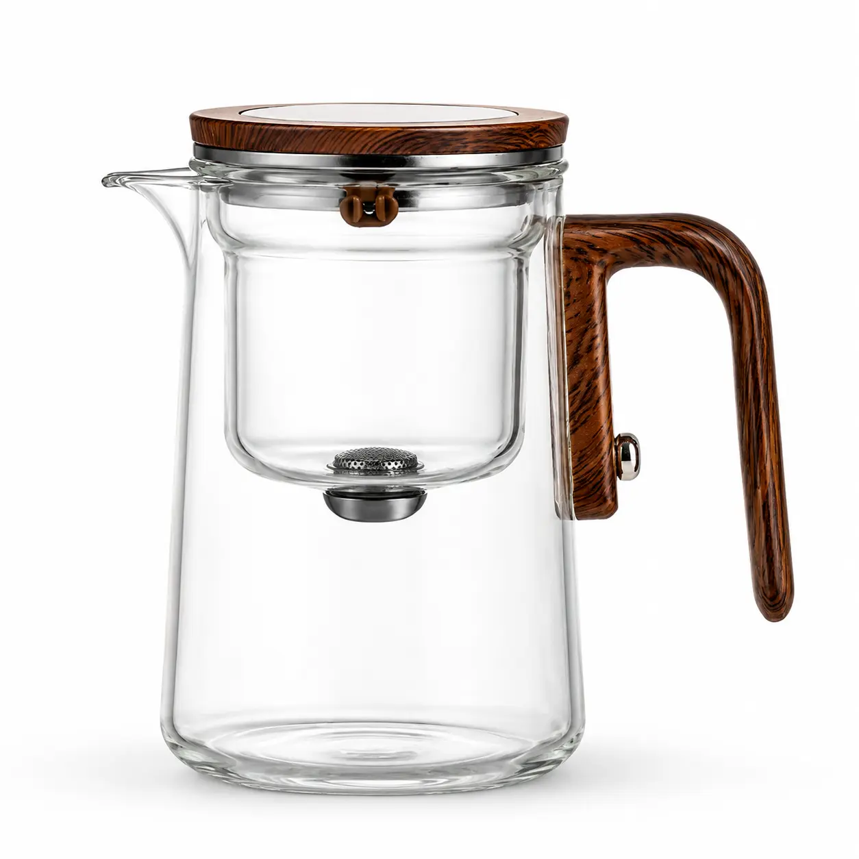 Elegant Glass Teapot with Infuser, 27oz Clear Tea Maker with Wooden Handle, Beautiful Loose Leaf Tea Brewer for Home, Office & Relaxing Tea Moments Lid Transparent