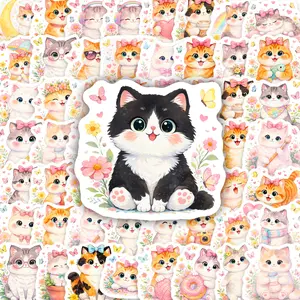 50pcs Watercolor Cute Cat Stickers, Office Supplies and Notebook Accessories, Suitable for Scrapbooks, Diaries, Laptops, Water Bottles, Cars, Etc., Designed with A Faith in Mind.