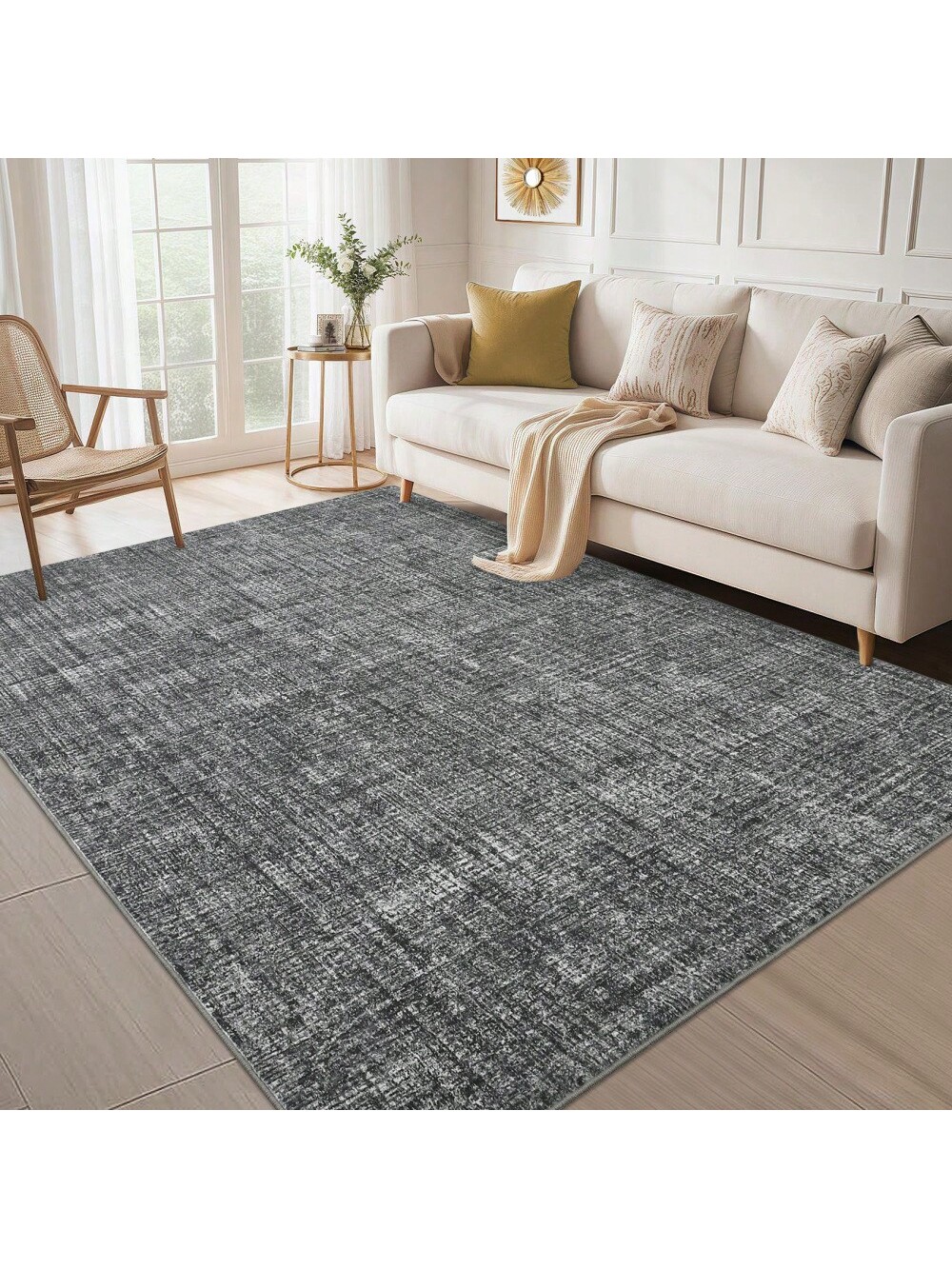 Dark gray-10*13 feet Machine Washable Area Rug Non Slip Non Shedding Modern Abstract Large Bedroom Carpet Stain Resistant Ultra Thin Soft Pet Friend