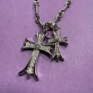 Heavyweight Cross Necklace Vintage 50cm Unisex Stainless Steel Chain Jewelry with Unique Floral Design for Men and Women