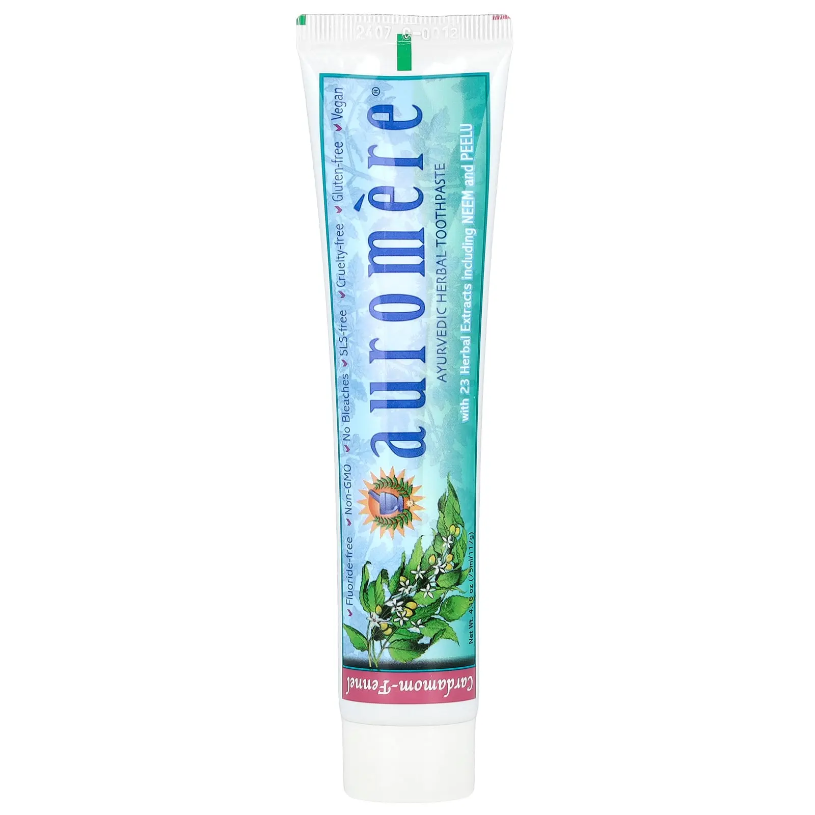 Auromere Ayurvedic Herbal Toothpaste, Foam-Free, Cardamom-Fennel, 4.16 oz (117 g)