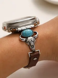 Vintage Bohemian Watch Strap, Premium Leather with Turquoise Inlay, Fits Multiple Iwatch Models, Western Cowboy Style, Unique Personality, Smart Watch Accessories