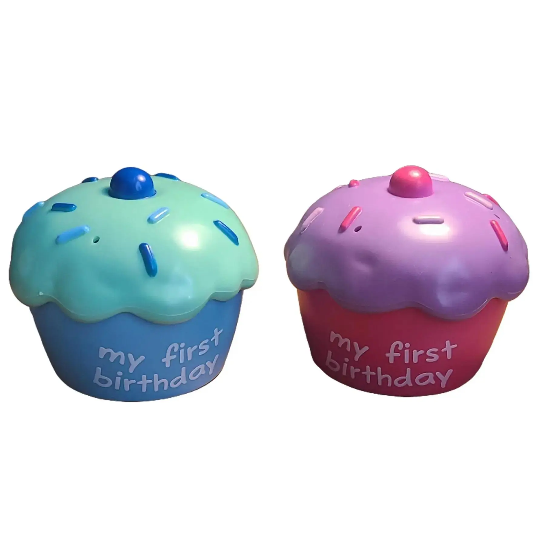 Cupcake Keepsake 1st Birthday Cake Topper - My First Birthday Design in Blue & Pink Colors for Special Celebrations Plastic Memento Holder