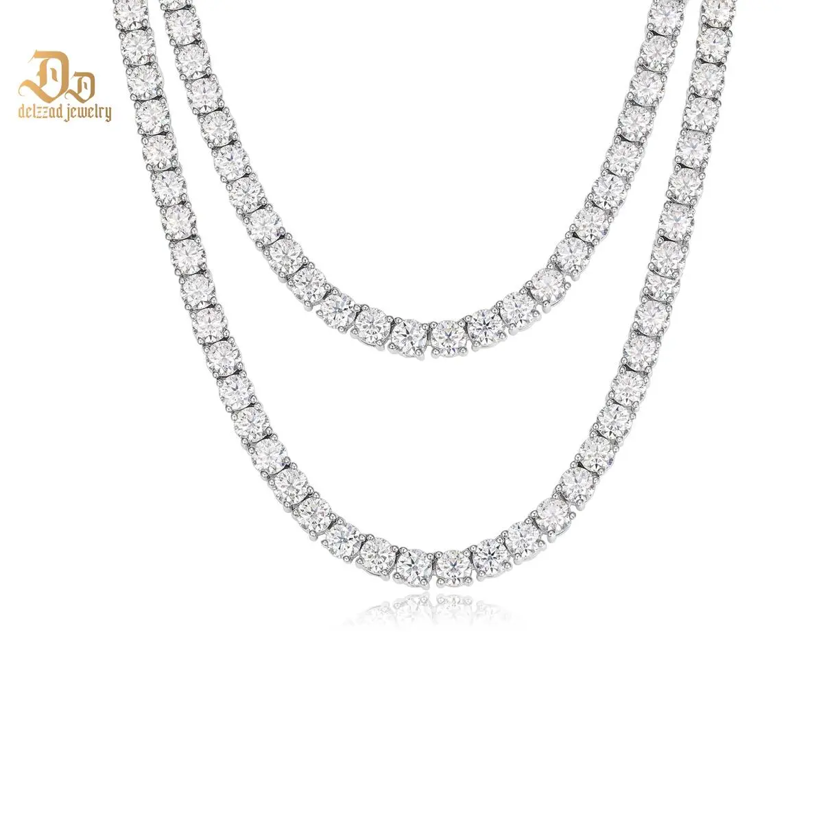 Delzzad 14K Gold-Plated Hip Hop Tennis Chain Synthetic Moissanite Tennis Chain In 925 Sterling Silver Christmas Gift