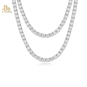 Delzzad 14K Gold-Plated Hip Hop Tennis Chain Synthetic Moissanite Tennis Chain In 925 Sterling Silver Christmas Gift