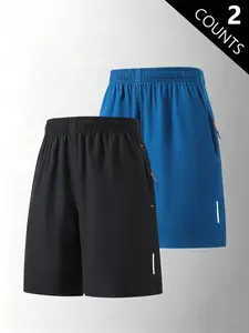 2-Pack Men’s Summer Ice Silk Lightweight Breathable Knee-Length Shorts — Trendy High Street/Street Style Casual Loose Fit, Versatile Running & Fitness Shorts for Men
