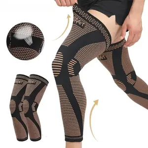 Copper Long Knitted Compression Knee Braces - Knee Supporter - Sports Knee Sleeve - Full Leg Compression Sleeves for Men & Women - Support for Exercise