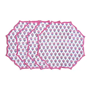 Embroidered Scalloped Cotton Placemats - Pink Sapphire (Set of 4)