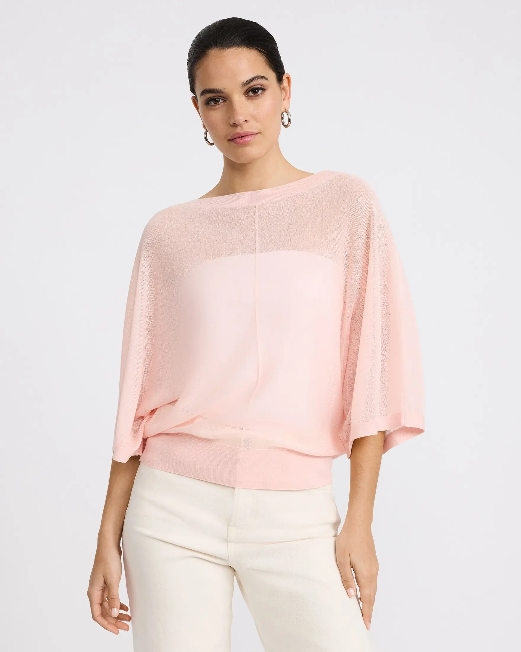 Express Sheer Boat Neck Dolman Sleeve Banded Sweater