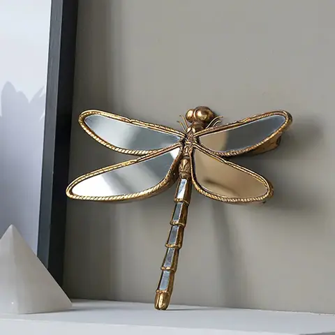 Handmade Resin Dragonfly Wall Mounted Decor Modern Mirror, Mirrors for Wall Decor, Decorative Mirror Art, Elegant Decorative Insect Decoration for Home Office Bug Museum, Unique Gift Idea for Nature Lovers