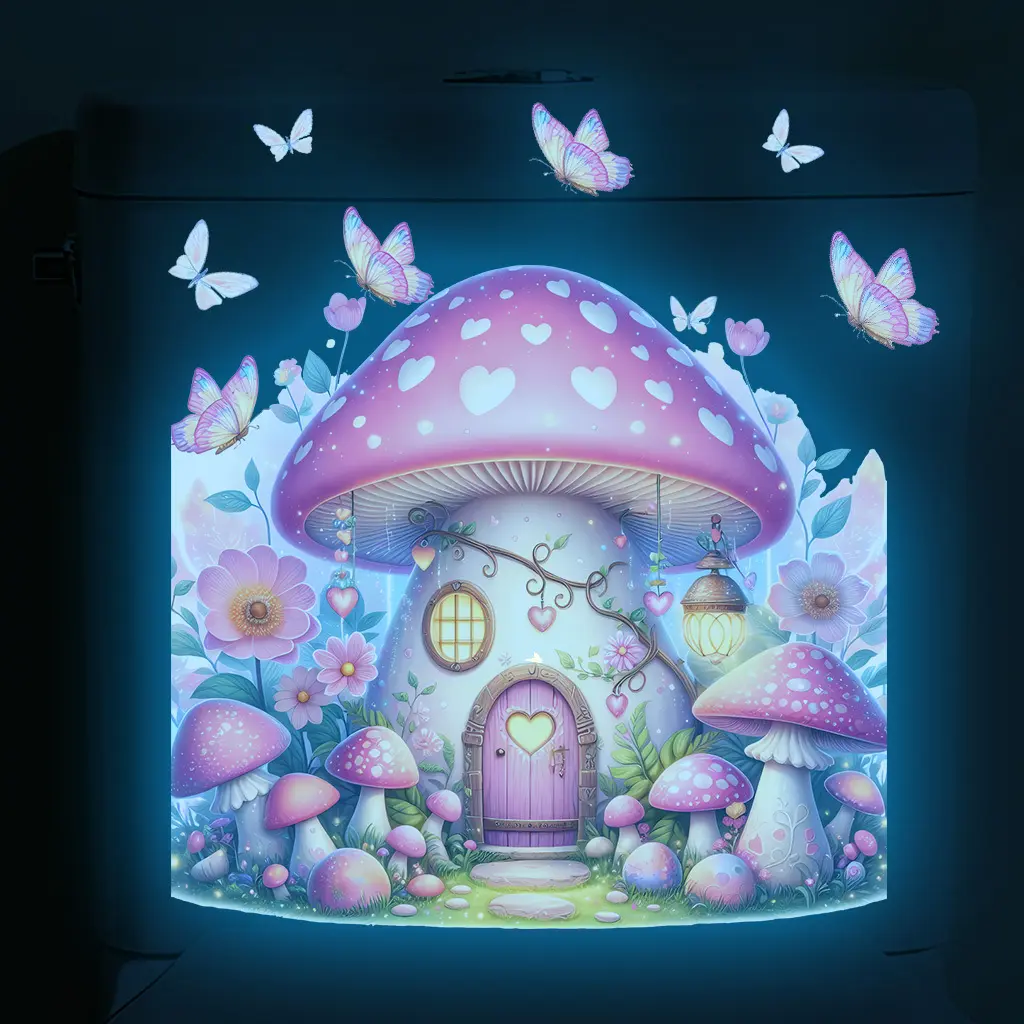 1 Pc mushroom house decoration sticker that glows in the dark Self adhesive detachable PVC waterproof sticker, Decorative Stickers, suitable for room decoration, wall wallpaper, bedroom decoration, wall decoration, home decoration