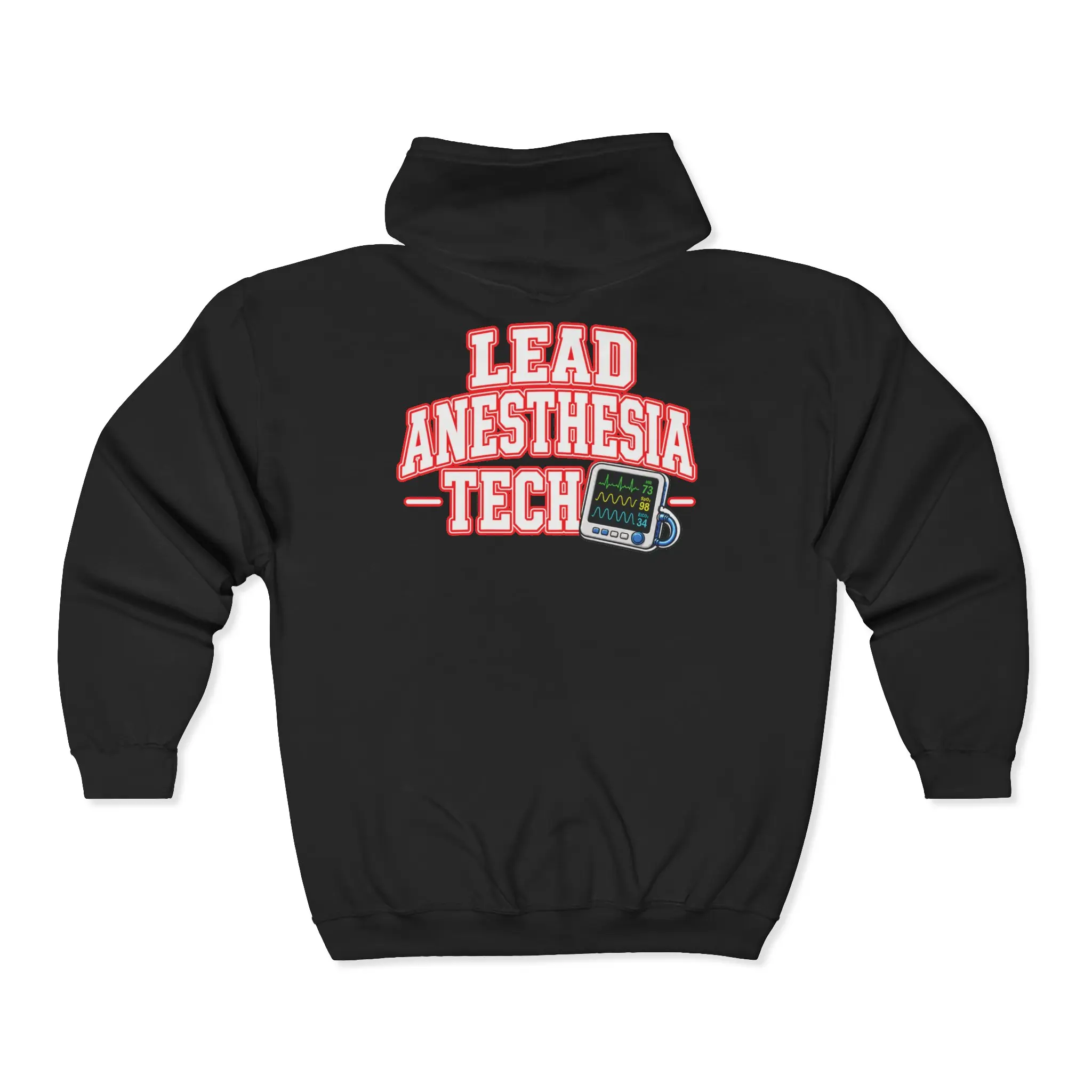 Men's Lead Anesthesia Tech Full Zipper Hoodie, Bold Graphic, Classic Fit, Cotton-Poly, Machine Washable Anesthesia Technician Sweatshirt