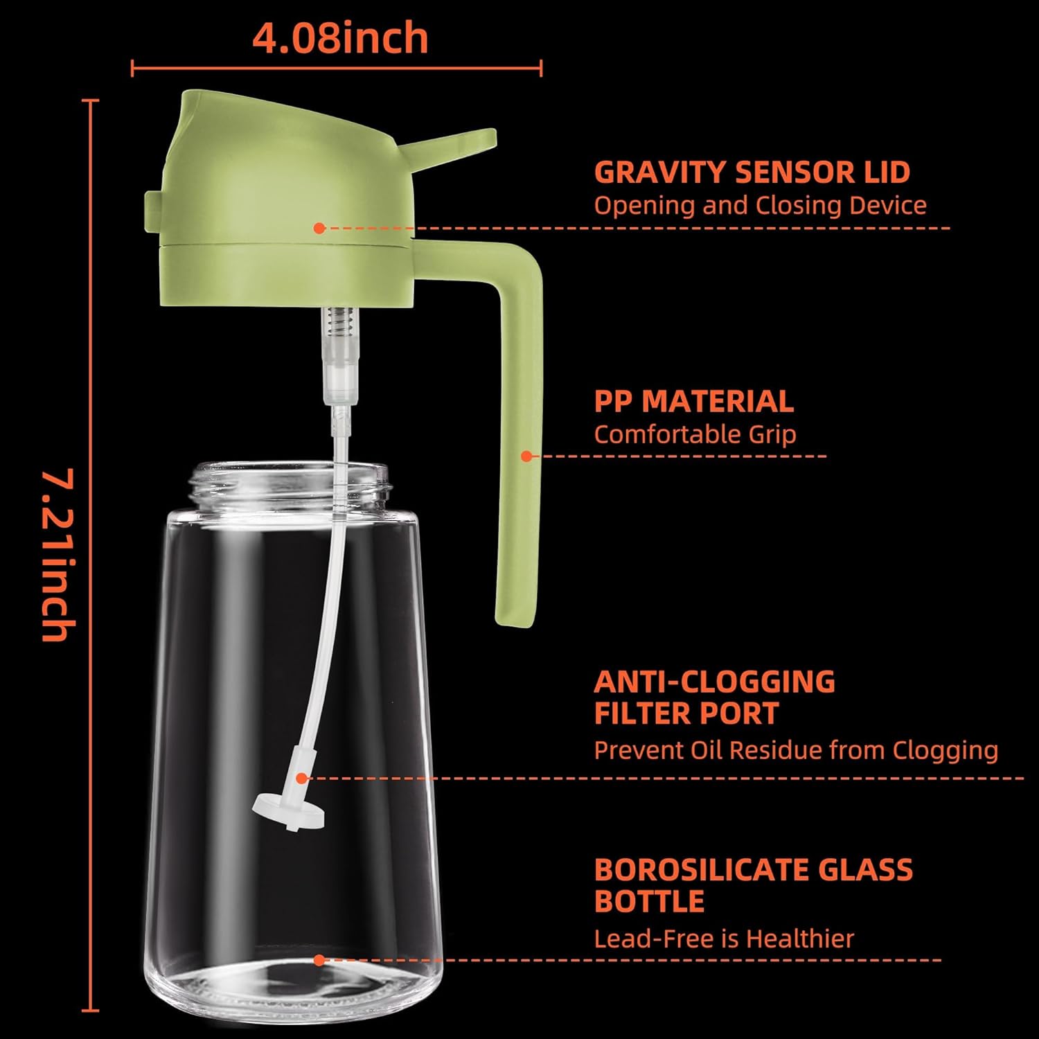 2-Pack 2-in-1 Glass Oil Bottle & Sprayer Flask Set, 16OZ 470ml Leak-Proof Auto Nozzle Utensils with 50-400ml Scale, Precise Measurement, Spray Type for Camping, Kitchen Cooking