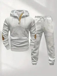 2026 Men's casual fashion suit knitted jacquard sweatshirt and pants two-piece set