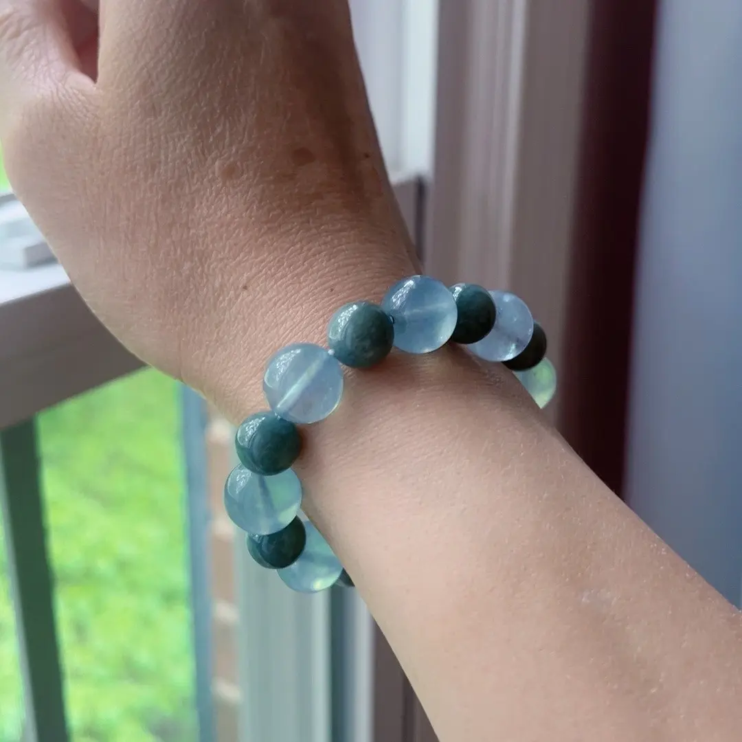 12mm Aquamarine & 10mm Guatemalan Jadeite Bracelet - Store Open Deal!