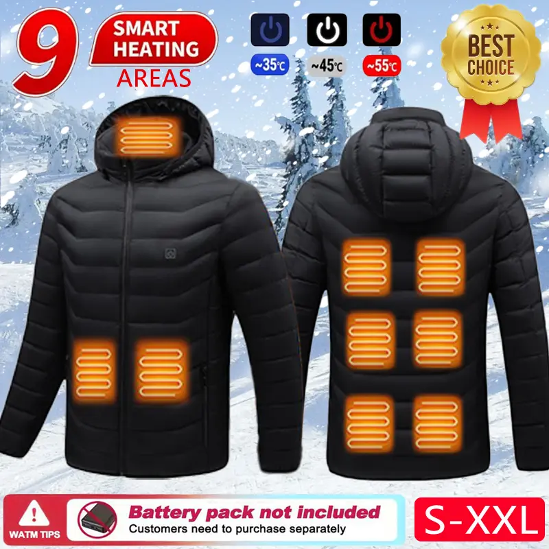Heated Jacket for Men & Women, Lightweight Insulated Thermal Casual Coats, 9 Smart Heating Zones Winter Warm Heating Jacket, 3 Temperature Settings, Washable, Valentine's Day Gifts, Winter Gifts, Christmas Gifts (Battery Pack Not Included)