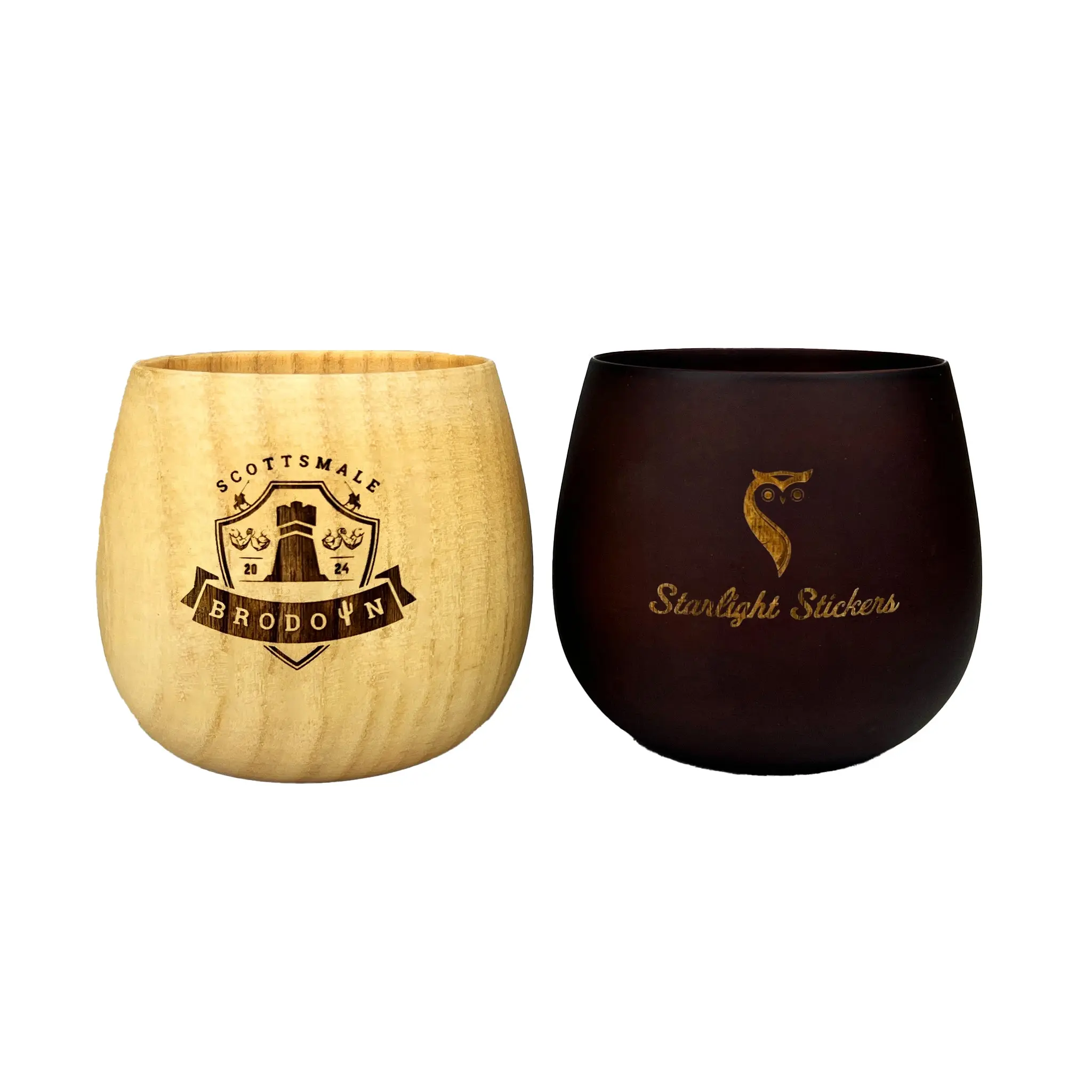 Custom Engraved Wooden Cup - Light or Dark Wood