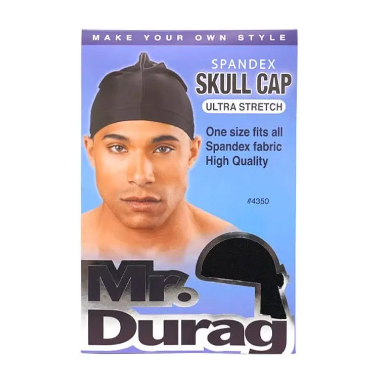 Mr. Durag #4350 Spandex Skull Cap - Stretch Fit Gym Hat, Black, Outdoor Accessory, Athletics, Unisex, Ultra Stretch, One Size