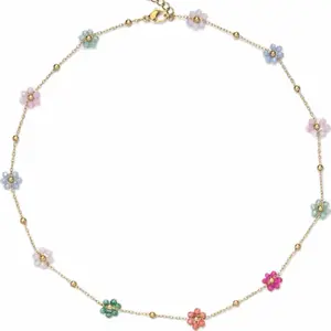Multicolor Daisy Flower Chain Necklace - Anti-tarnish