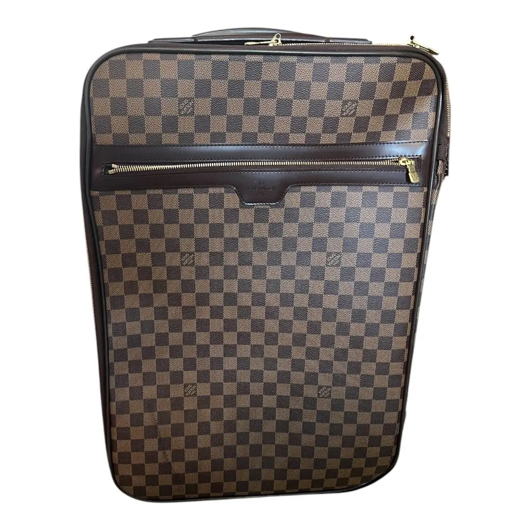 Pre-owned Louis Vuitton Coated Canvas Travel Bags Ebene Pegase 55 Carry On Bag with Checkered Pattern, Zippered Top, and Top Handle