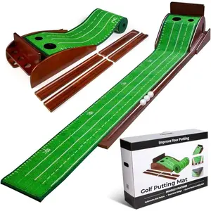 Golf Putting Mat with Ball Return - Putting Green Indoor Featuring 9ft Non-Slip  Surface for Indoor & Outdoor - Smooth, Skip-Free Walnut Ball Return System - Golf Practice Mat for Backyard