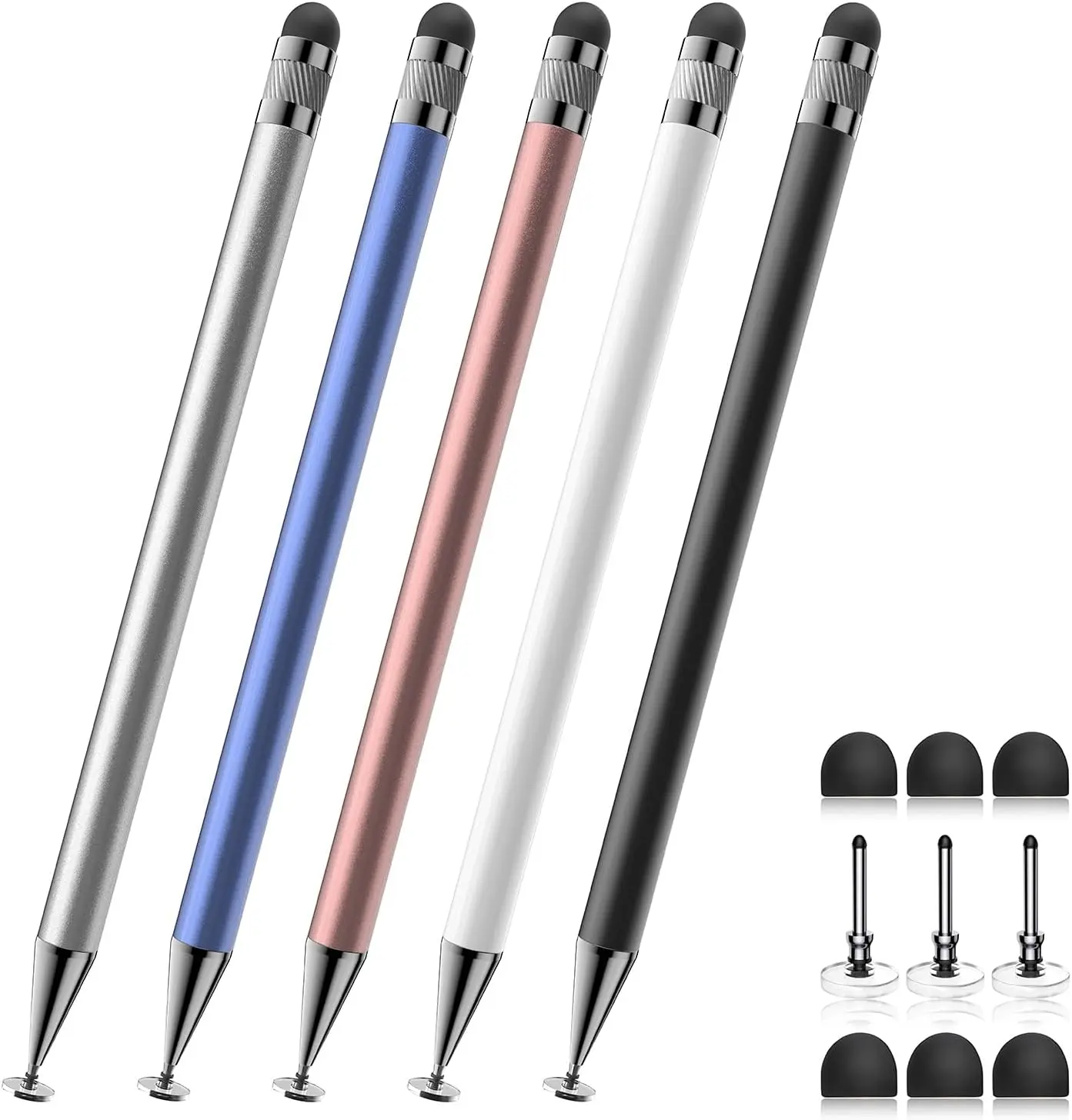 Stylus(5 Pcs),2-in-1 Stylus Pen for Touchscreen,Universal Stylus | High Sensitivity,Metal Barrel Disc & Rubber Tip,No Charging,Suitable for Nintendo Switch/iPhone/ipad/Android Tablets