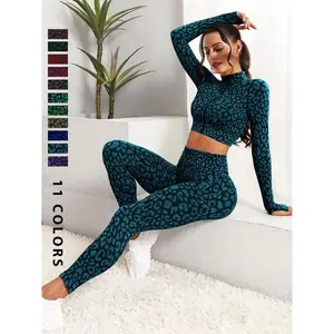 2025 Women's Leopard Print Zip-Up Crop Top & High Waist Leggings Tracksuit Set – Fall Sports Suits, Sporty Casual Outfits, Gym Sets, Women Sportswear