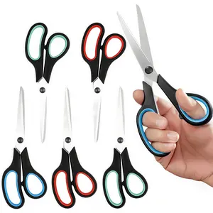 LMMAKE Ultra Sharp 2.5mm Thick Blade Scissors 7.9" All Purpose 3-Pack Comfort Grip for Office Desk Sewing Fabric Home Craft Teacher School Supplies Right Left Handed Blue Red Green Cardboard Cutter Paper Cutters