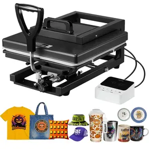VEVOR 15x15 in Steel Hybrid Press, 8-in-1 Multifunction Machine with Control Panel, Fast Heating & Even Heating, Patented Design, Beginner-Friendly & Safe HTV-Ready Sublimation Heat Press for T-Shirts, Mugs, Caps, Black