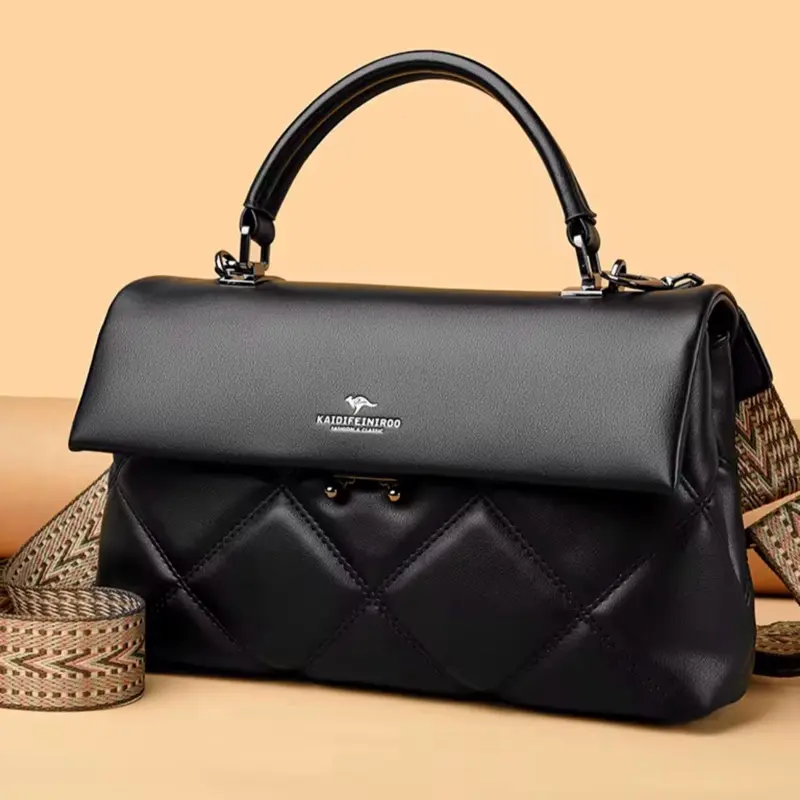 Elegant Black Quilted Top-Handle Handbag