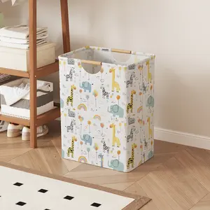 Cartoon Animal Print Open Storage Box, Collapsible Storage Baskets, Foldable Laundry Basket with Handle, Foldable Laundry Hamper, Home Bathroom Collapsible Clothes Organizer Bucket