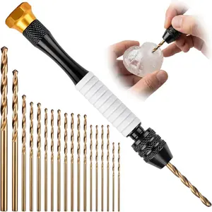 1-Pack Pin Vise Hand Drill Manual with 18 count  Drill Bits Set(0.6mm-2.5mm)- Professional Rotary Craft Mini Drills for  Making Supplies   Plastic Miniature