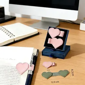 Set of 2 Heart-Shaped Magnetic Leather Bookmarks with Gift Box – Elegant & Practical Bookmarks in Pink and Green, Perfect for Women, Girls, and Book Lovers