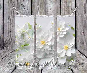 5-Pack Stainless Steel Portable Reusable 3D Printed Floral Insulated Water Bottles with BPA-Free Plastic Lid and Straw - Kitchen Drinkware Tumblers for Indoor Use