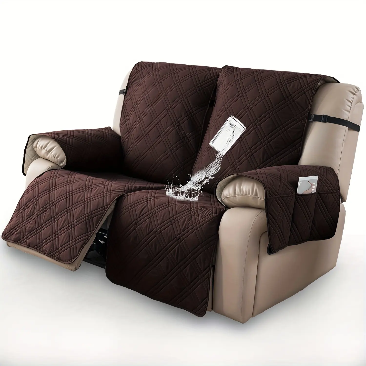 Waterproof Sofa Cover for 2-Seater Couches, Non-Slip Split Design, Easy to Install & Machine Washable, Spill Resistant Recliner Chair Protector