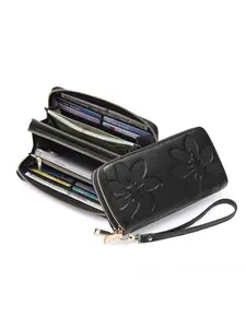 New Fashion Rfid Anti-Theft Women's Long Double Zipper Wallet, Leather Wallet, Multifunctional Credit Card Holder, Boho Style Coin Purse Handbag Gift