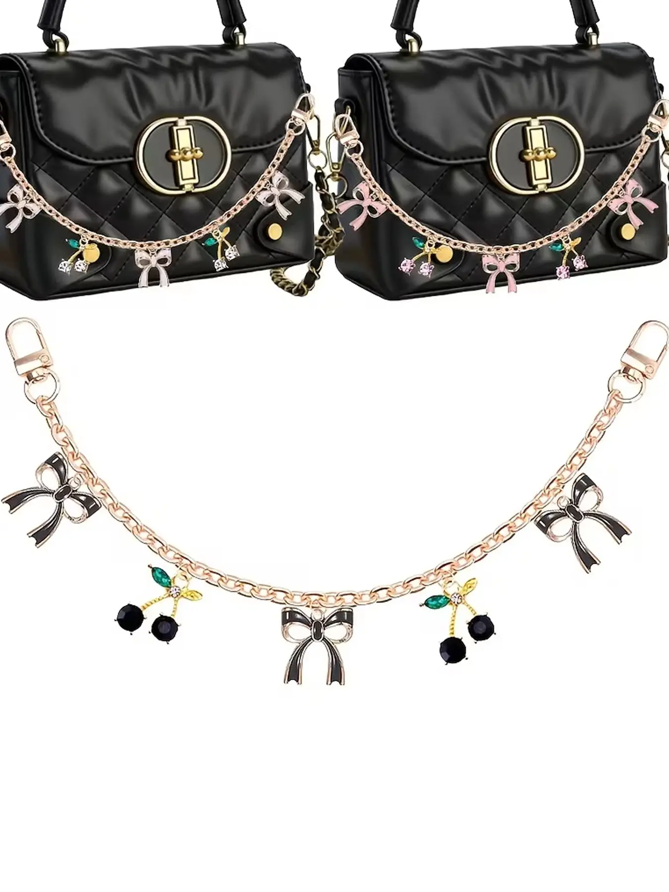 Sweet And Cool Girly Butterfly Bow Pendant Chain, Featuring A Rose Gold Chain And Delicate Clasp, Can Be Easily Attached To An Underarm Bag, Tote Bag, Or Jeans. It's A Perfect Accessory For Daily Outings, Dates, Or Exhibitions. Bag Charms, Bag Decoration