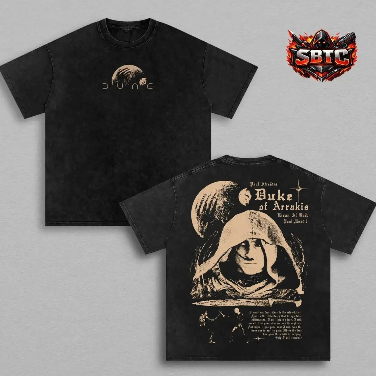 Dune Paul Atreides Duke of Arrakis Vintage Washed T-Shirt, Muad'Dib Double-Sided Graphic Tee, Sci-Fi Movie Inspired Heavy Cotton Oversized Desert Warrior Streetwear Gift EE9