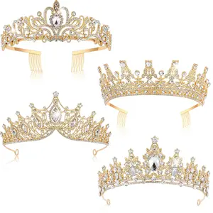 4Pcs Crowns for Women Princess Tiaras for Girls Queen Crown and Comb Tiara for Wedding Birthday Pageant Bridal Prom Christmas Gift (Gold) - Home Improvement.