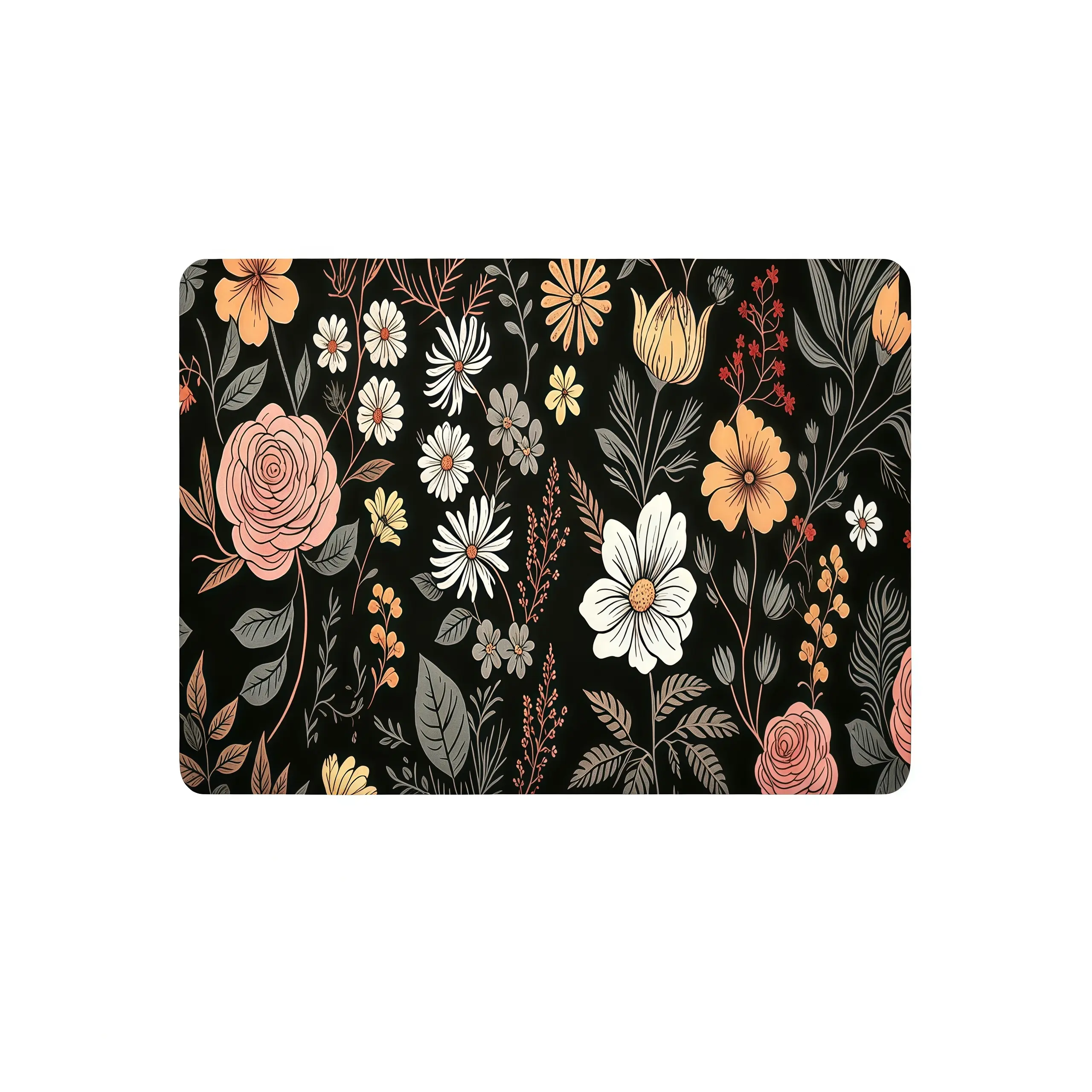 Vintage Floral Black Background Desk Mat, Plant & Floral Extended Gaming Mouse Pad, Mouse Pad with Waterproof and Non-Slip Rubber Base, Office Desk Accessory, Computer Desk Accessory, Portable Mouse Pad, Multifunctional Office Supplies, Size 20X24cm