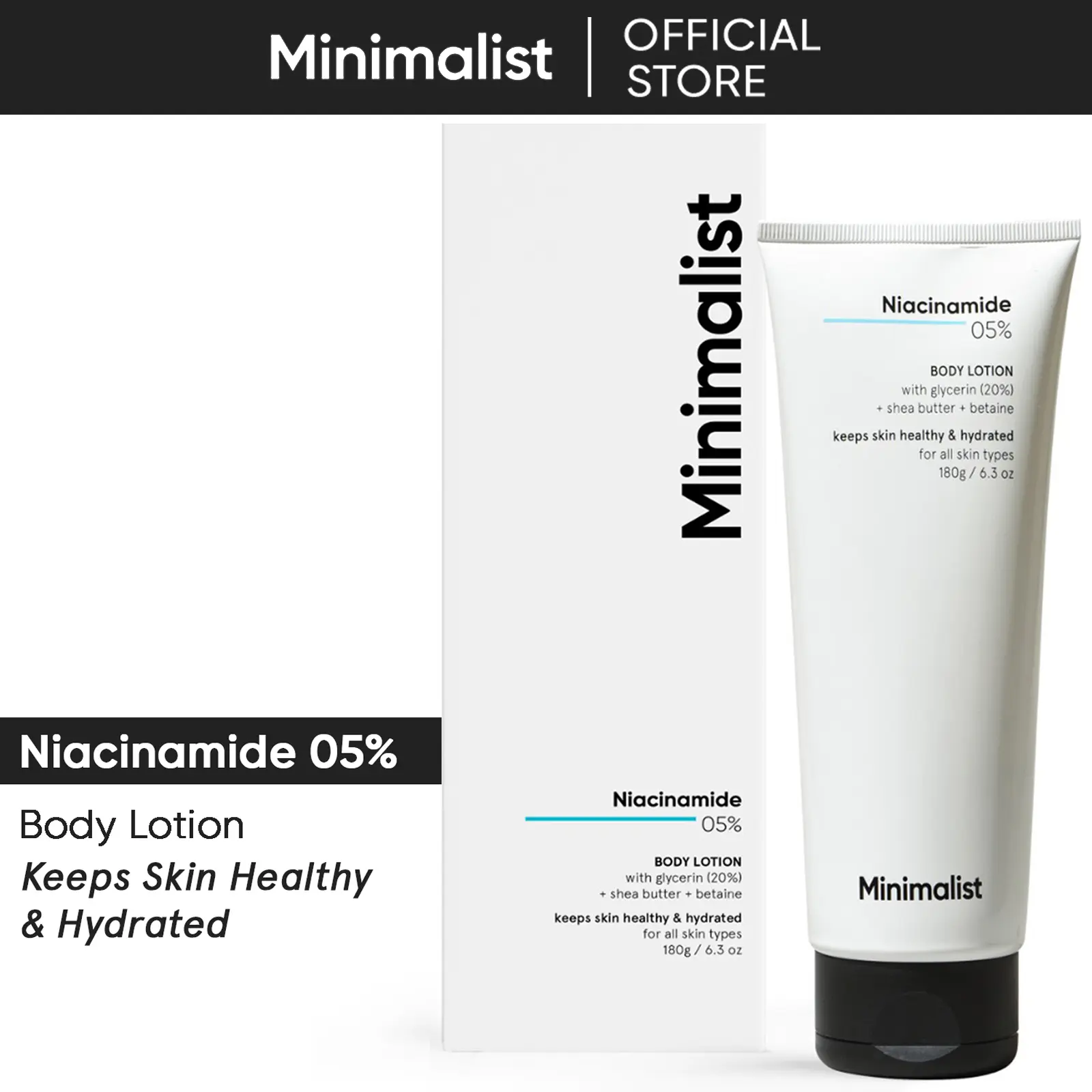 Minimalist 5% Niacinamide Body Lotion With Shea Butter, Glycerine & Betaine | Hydrates & Nourishes | For Men & Women | 6.3 Oz / 180 gm Minimalist 5% Niacinamide Body Lotion With Shea Butter, Glycerine & Betaine | Hydrates & Nourishes | For Men & Women | 6.3 Oz / 180 gm